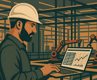 Квадратная обложка поста на тему: Искусственный интеллект в промышленности: ключевые технологии и лучшие практики