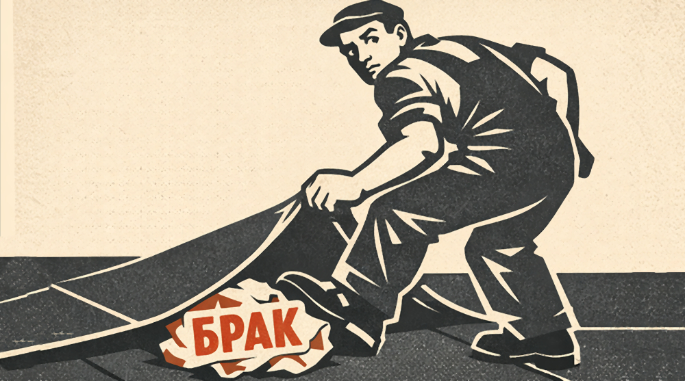 Рабочий заметает брак под ковер