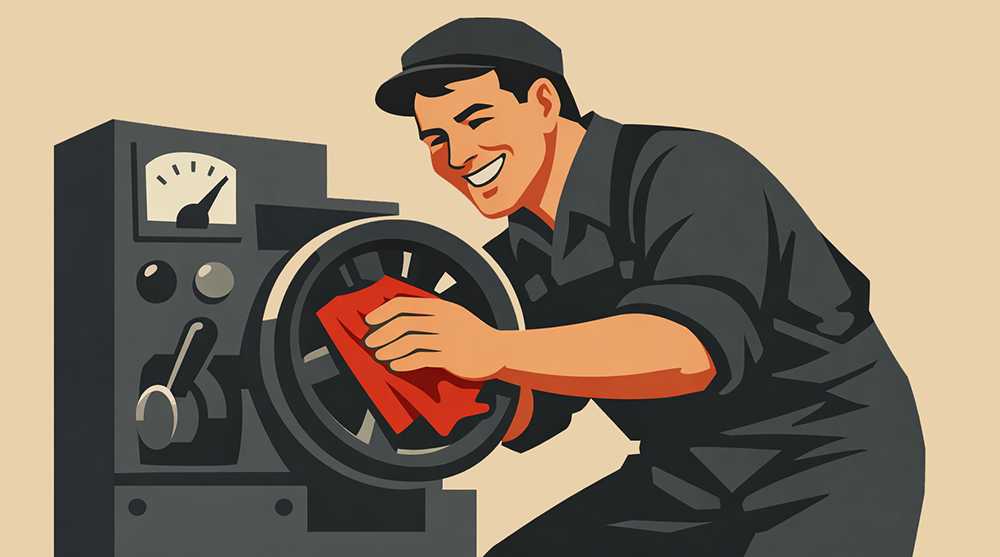 довольный рабочий у станка